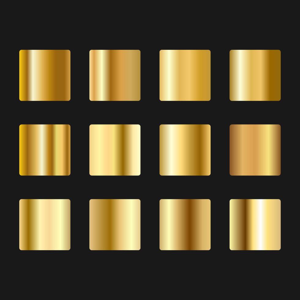 Golden metallic gradient set. Gold texture metal background. Glossy design for frames, banners, ribbons and labels. illustration vector
