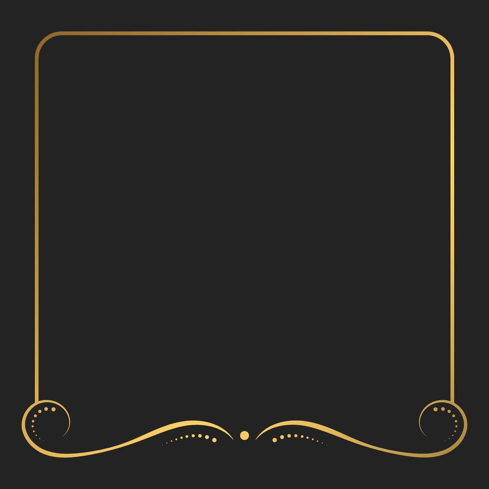 Decorative vintage frame, border with swirls divider and copy space. Luxury template for covers, invitations, menu. Gold design on dark background vector