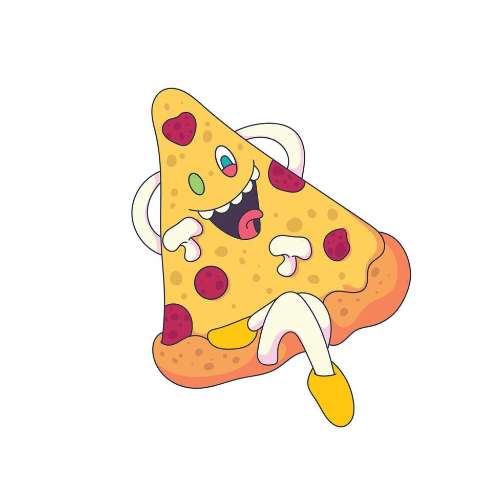 cute pizza illustration lying down vector
