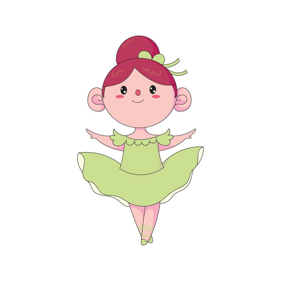 cute ballet dancer illustration in green dress vector