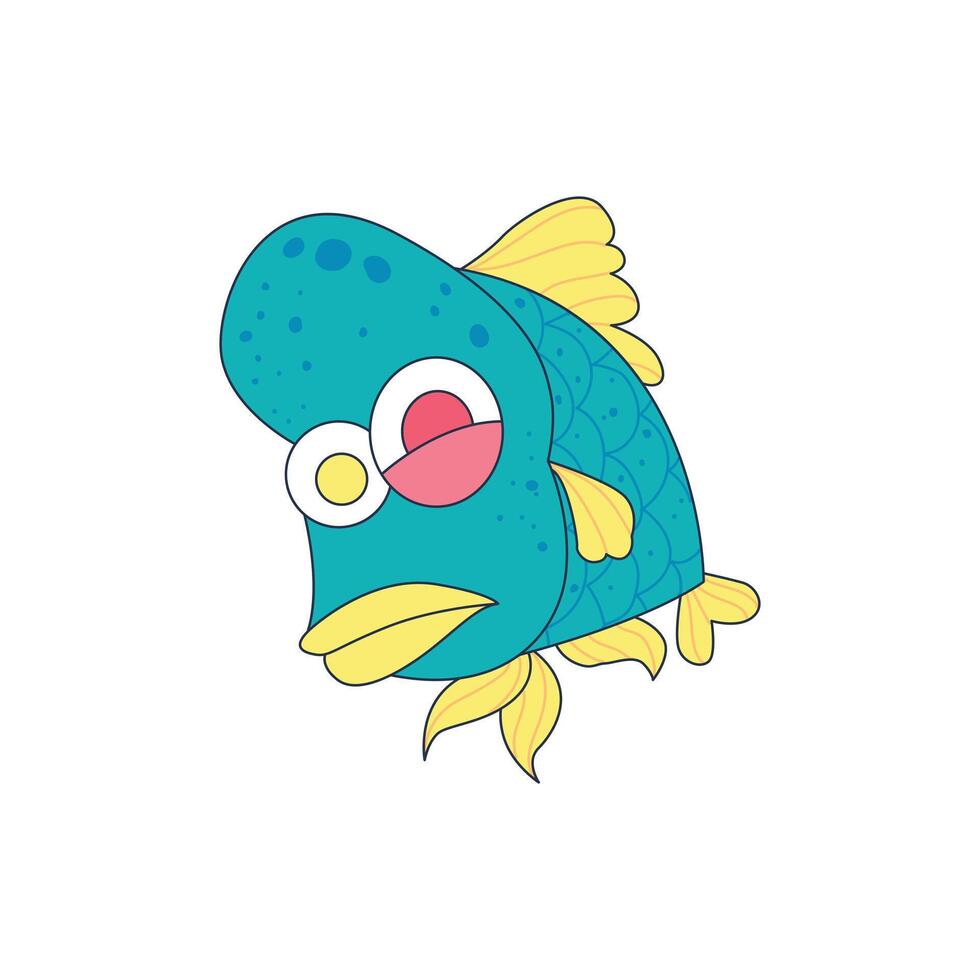 cute blue fish illustration with yellow tail vector