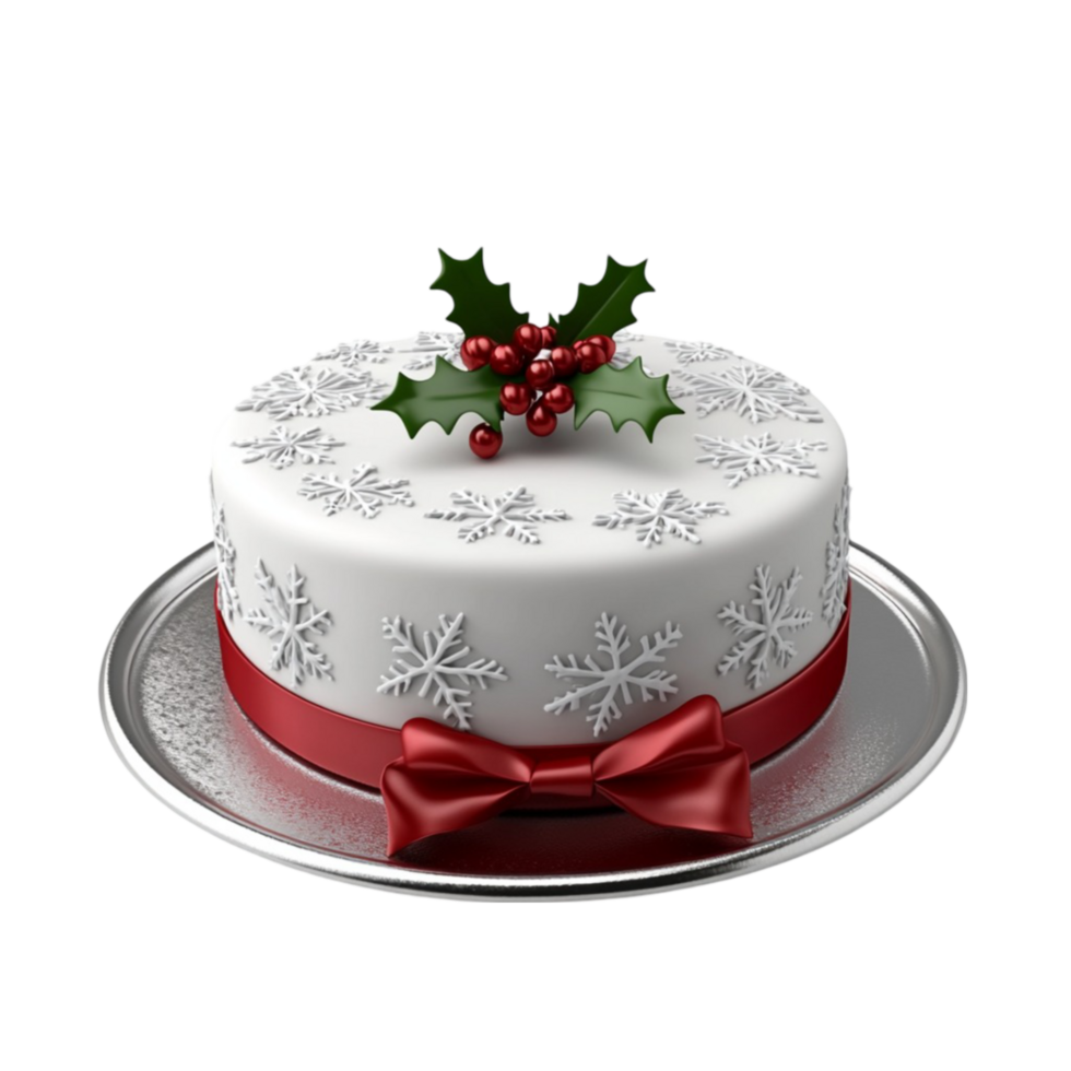 Christmas Cake with Holly and Red Bow on Transparent Background png