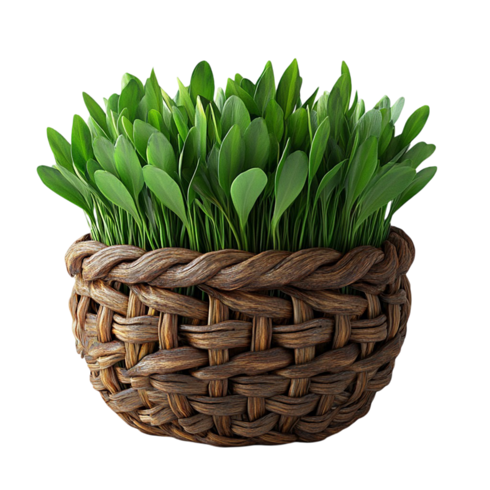 Green Grass in a Basket on Transparent Background png