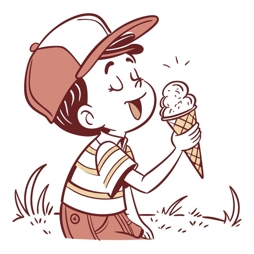 Boy eating ice cream background vector