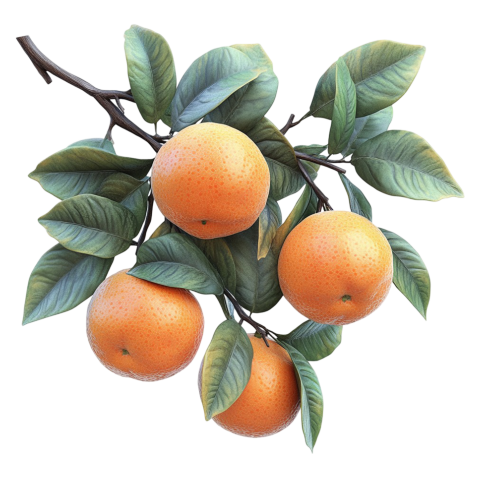 Orange Tree Branch with Leaves and Oranges on Transparent Background png