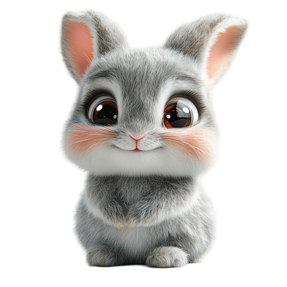 Cute Little Bunny with Big Eyes and Big Nose on Transparent Background png