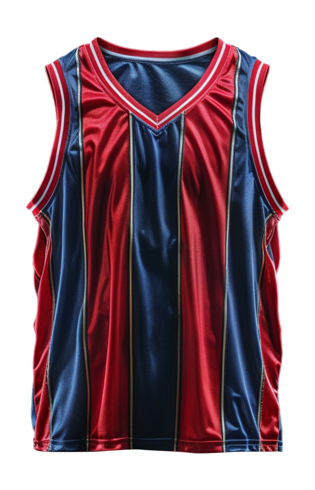 red and navy striped short sleeve basketball uniform template with front view png