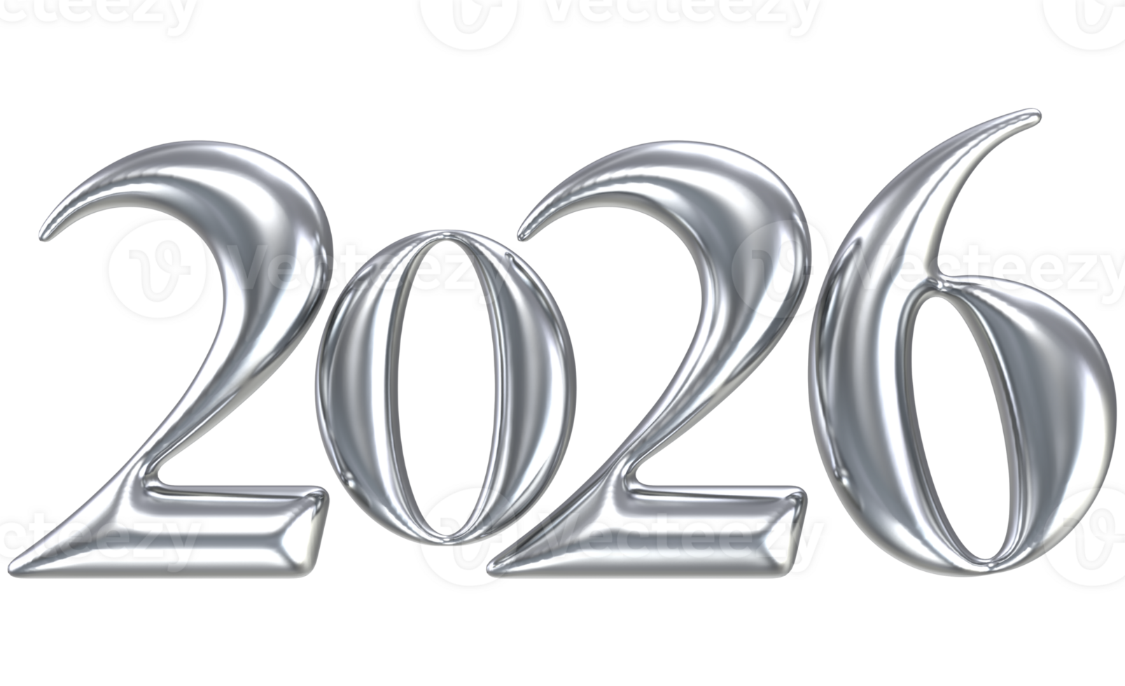 Silver Number 2026 3D Render png