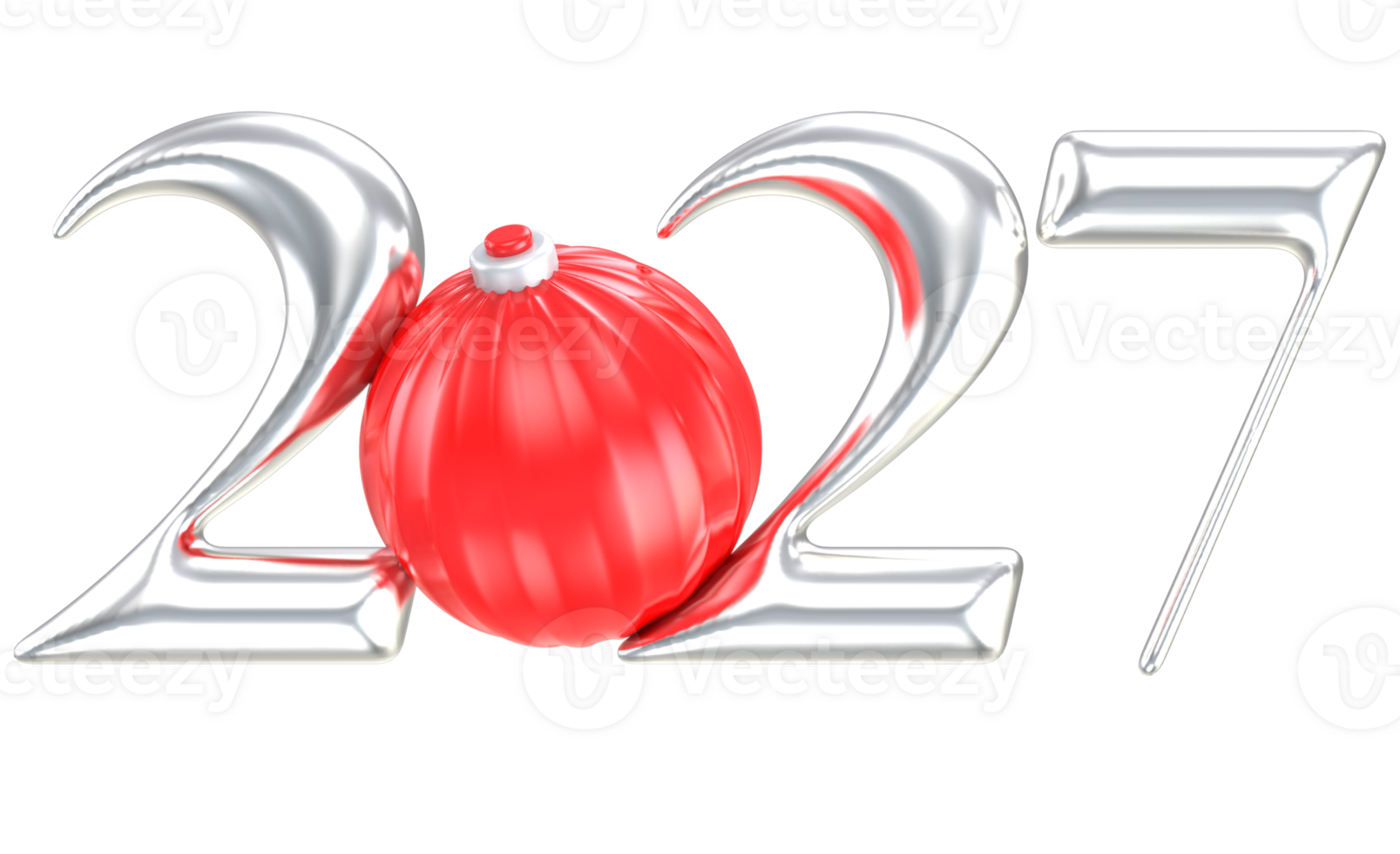 Ball Red White With Silver Number 2027 3D Render png