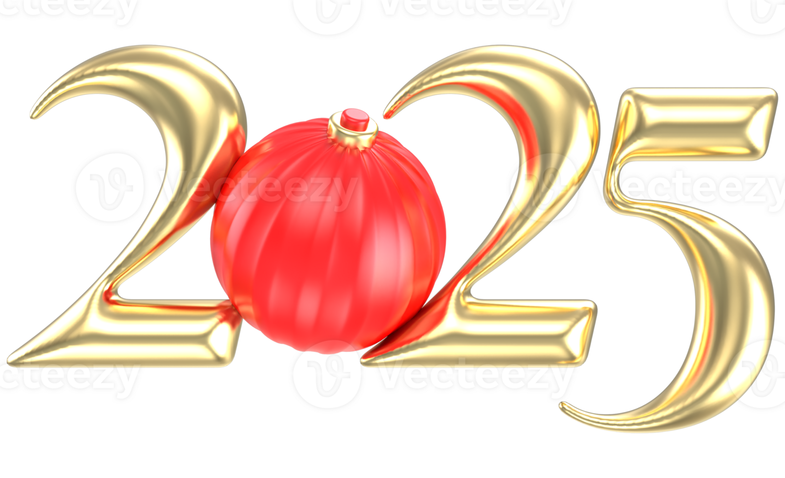 Ball Red With Gold Number 2025 3D Render 53337752 PNG