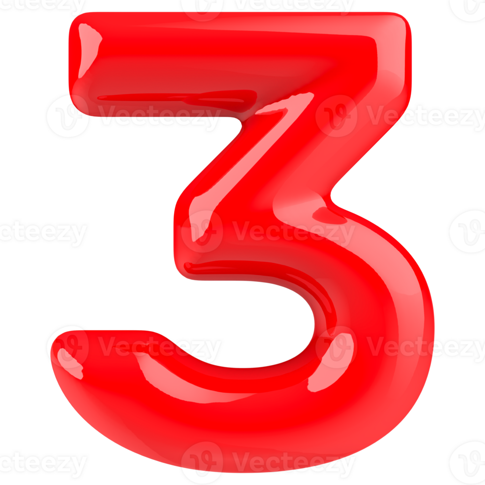 Number 3 Red 3D Render png