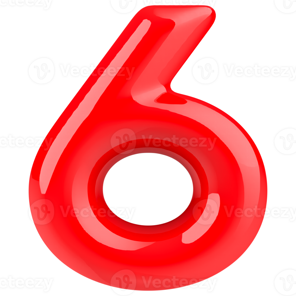 Number 6 Red 3D Render png