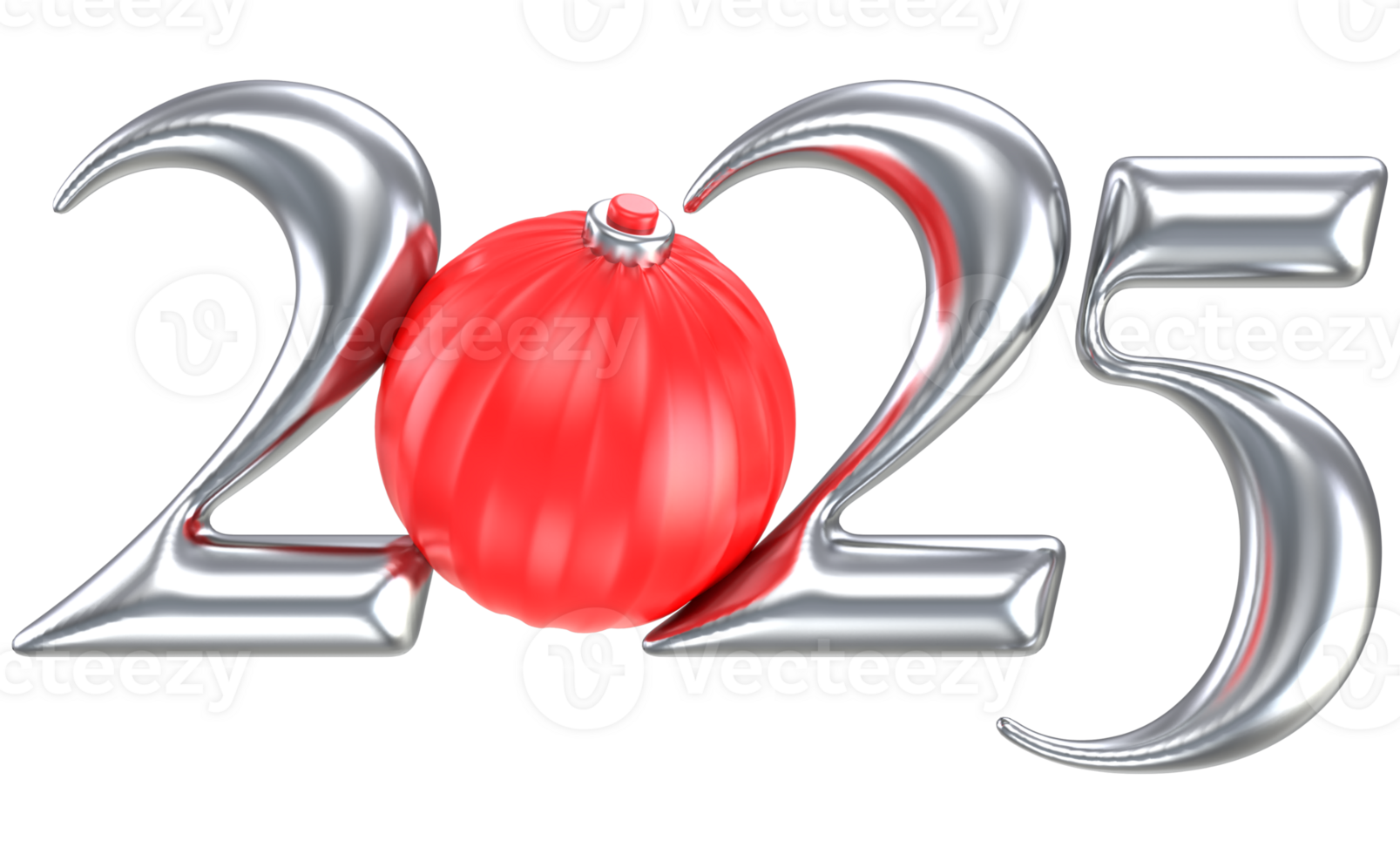 Ball Red With Silver Number 2025 3D Render png
