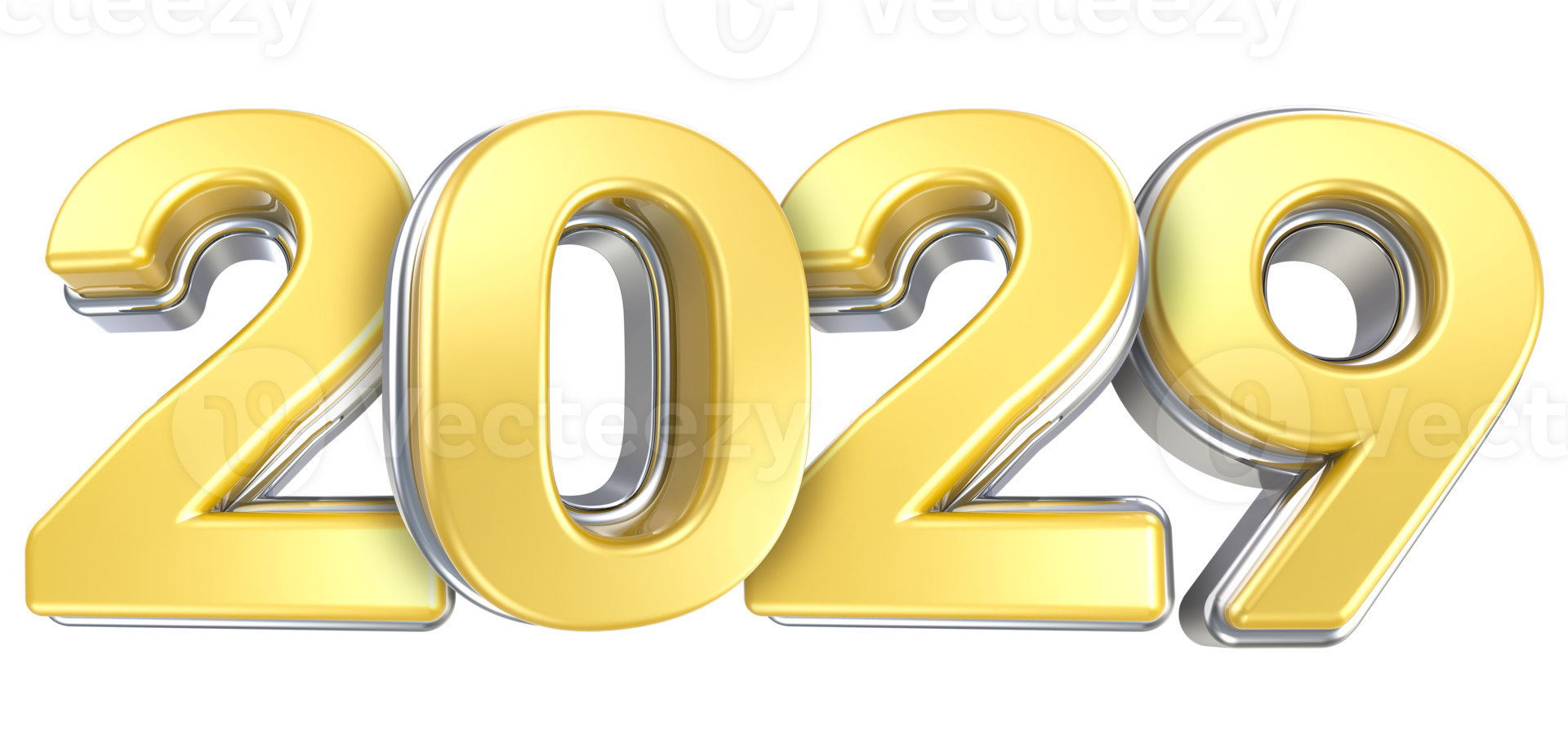 Happy New Year 2029 Silver With Yellow 3D Render png