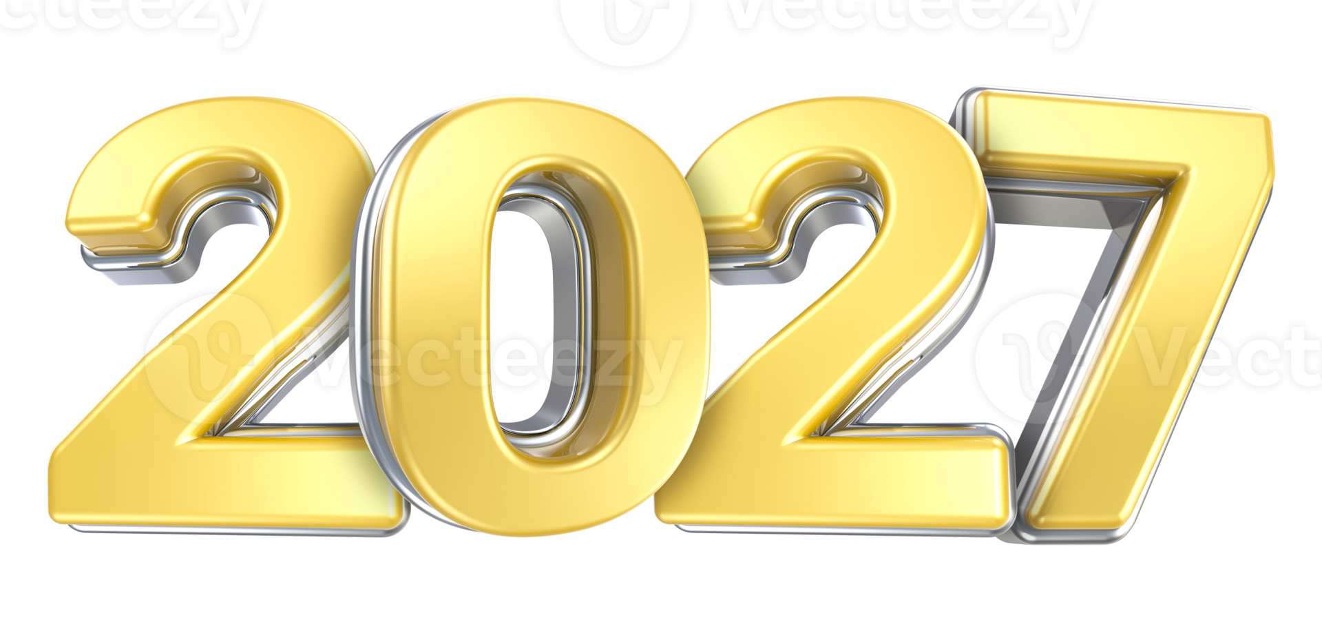 Happy New Year 2027 Silver With Yellow 3D Render png