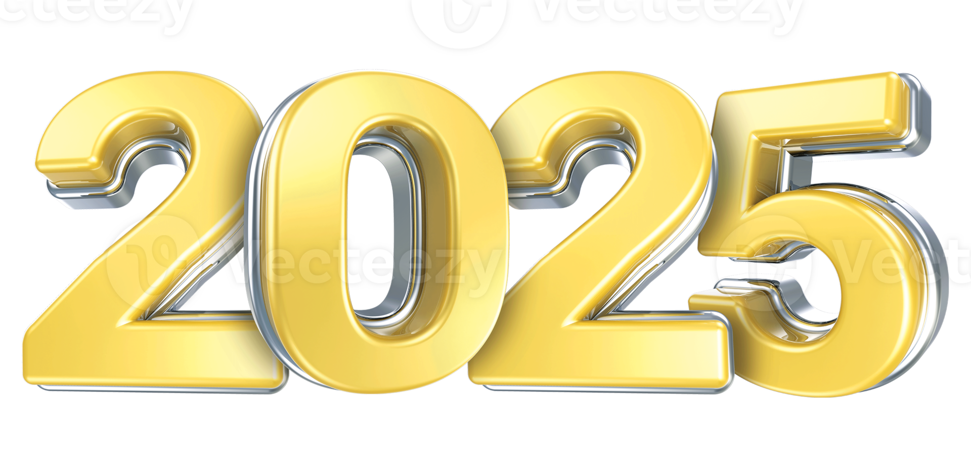 Happy New Year 2025 Silver With Yellow 3D Render png