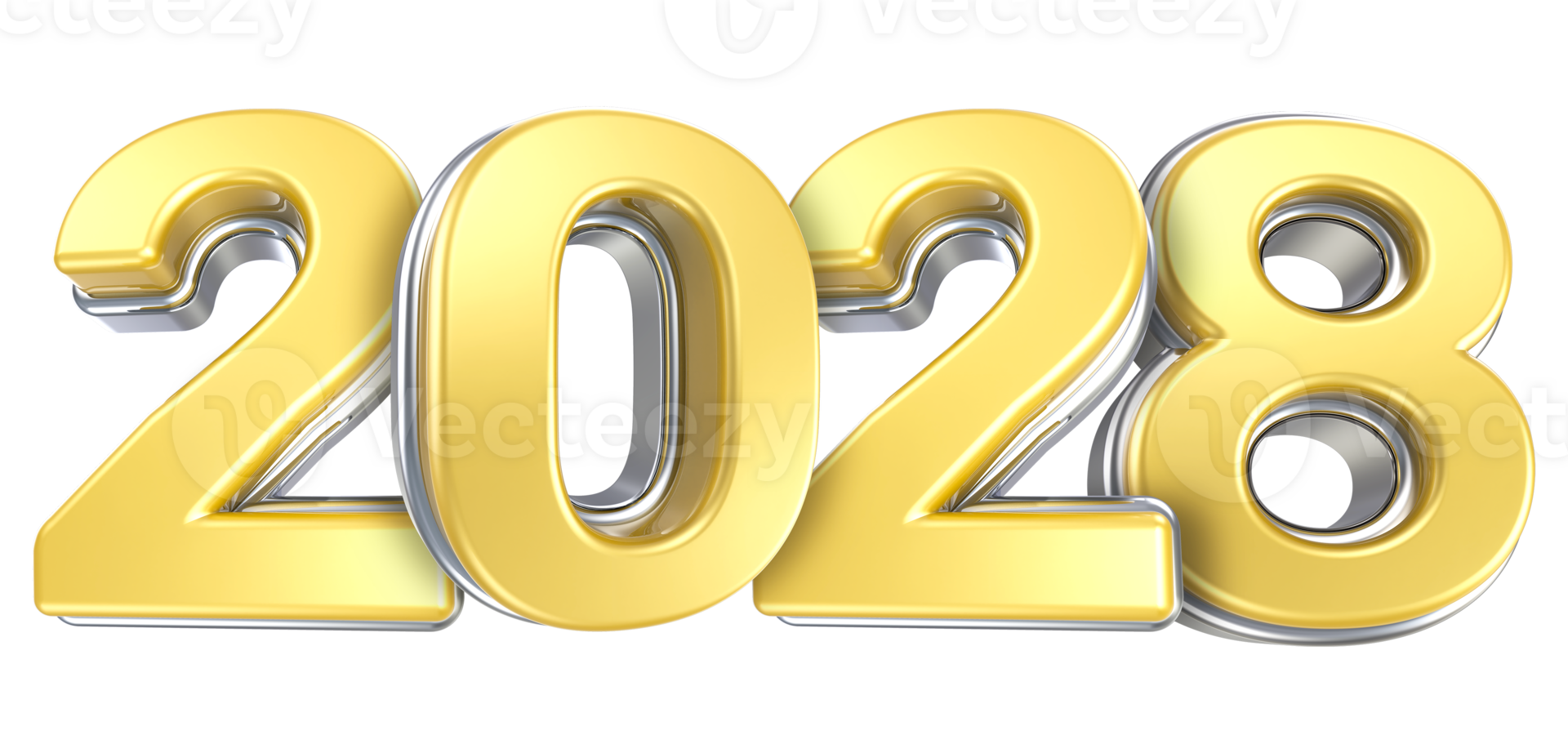 Happy New Year 2028 Silver With Yellow 3D Render png