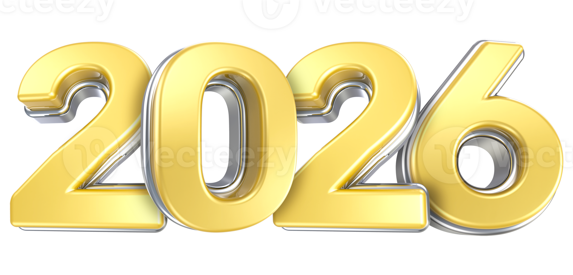Happy New Year 2026 Silver With Yellow 3D Render. png