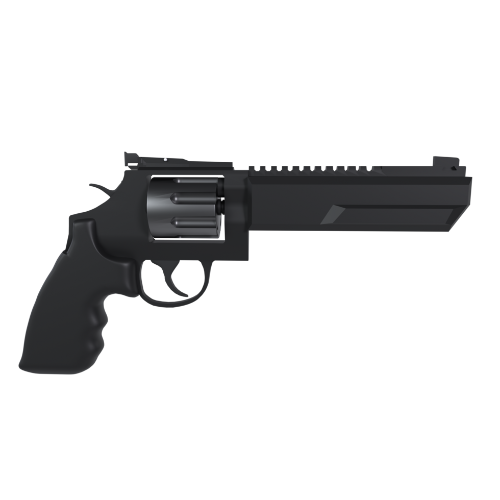 Realistic black revolver with transparent background png