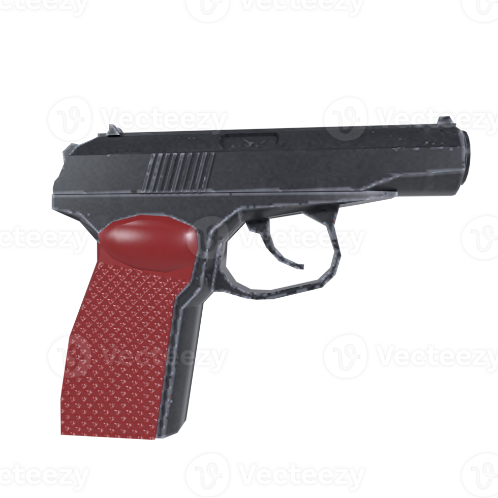 Handgun with unique red grip on transparent background png