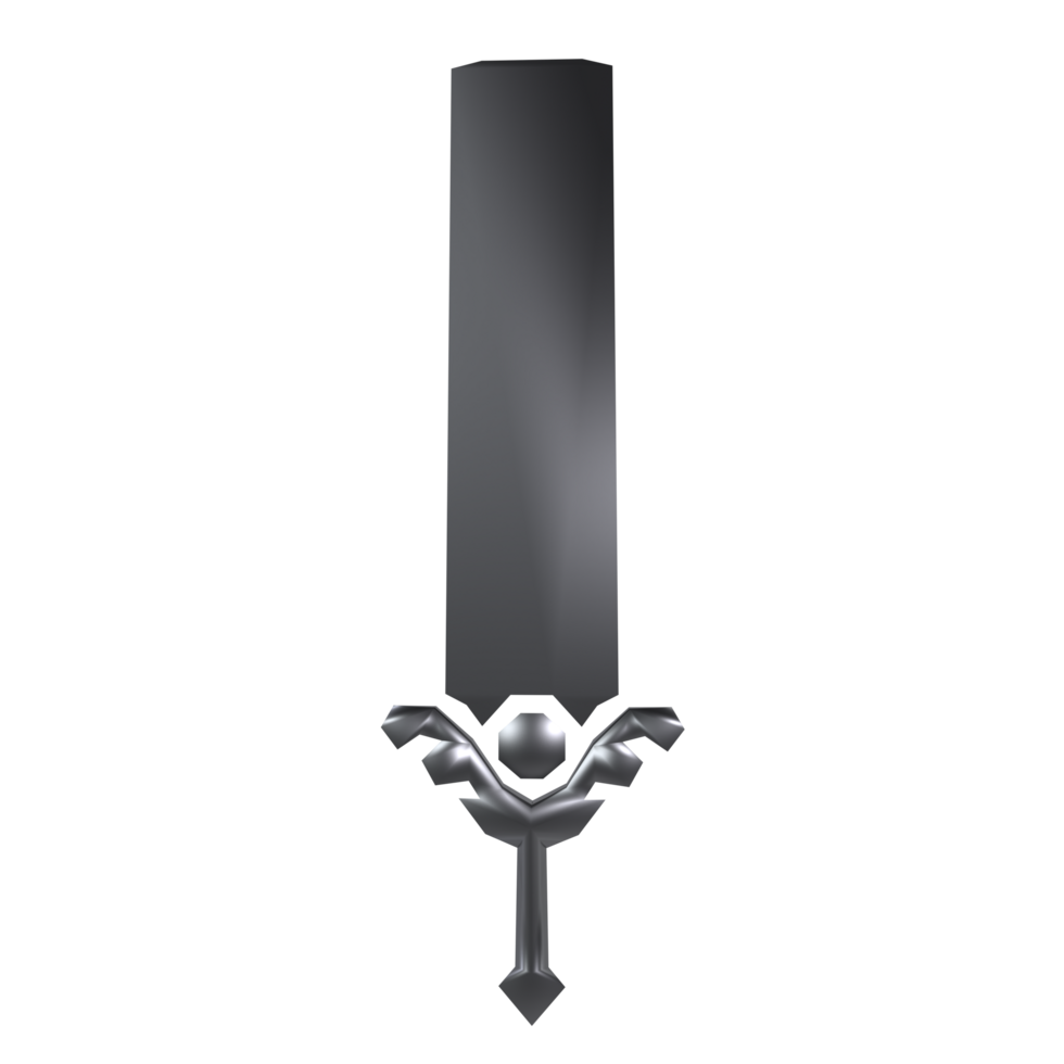 Stylized black sword with ornate handle on clear background png