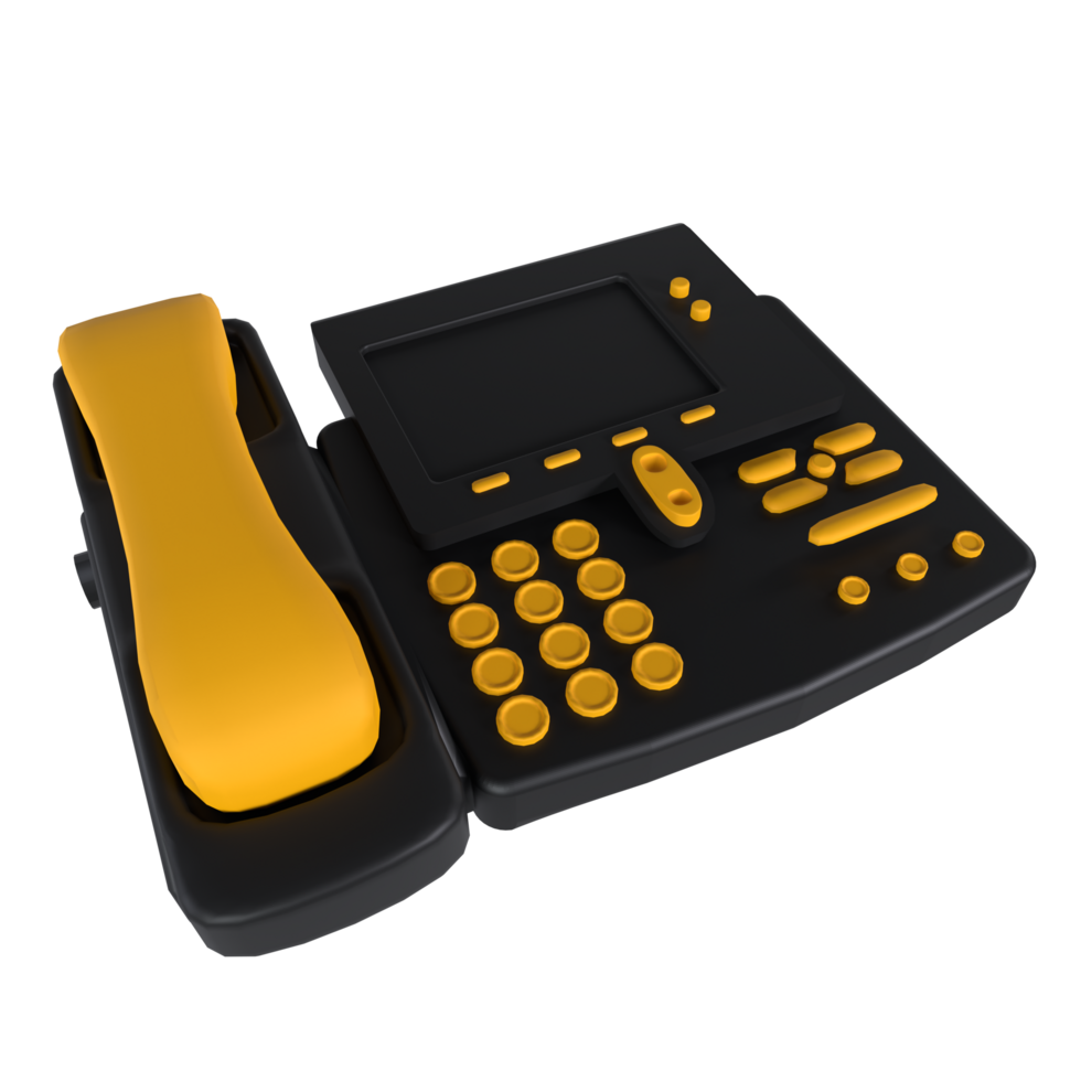Vintage black and yellow office phone with buttons and display png