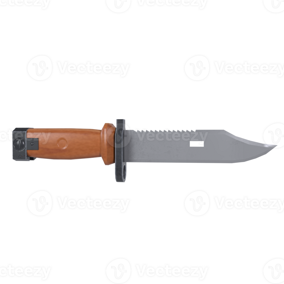 Sharp hunting knife with wooden handle and serrated edge design png