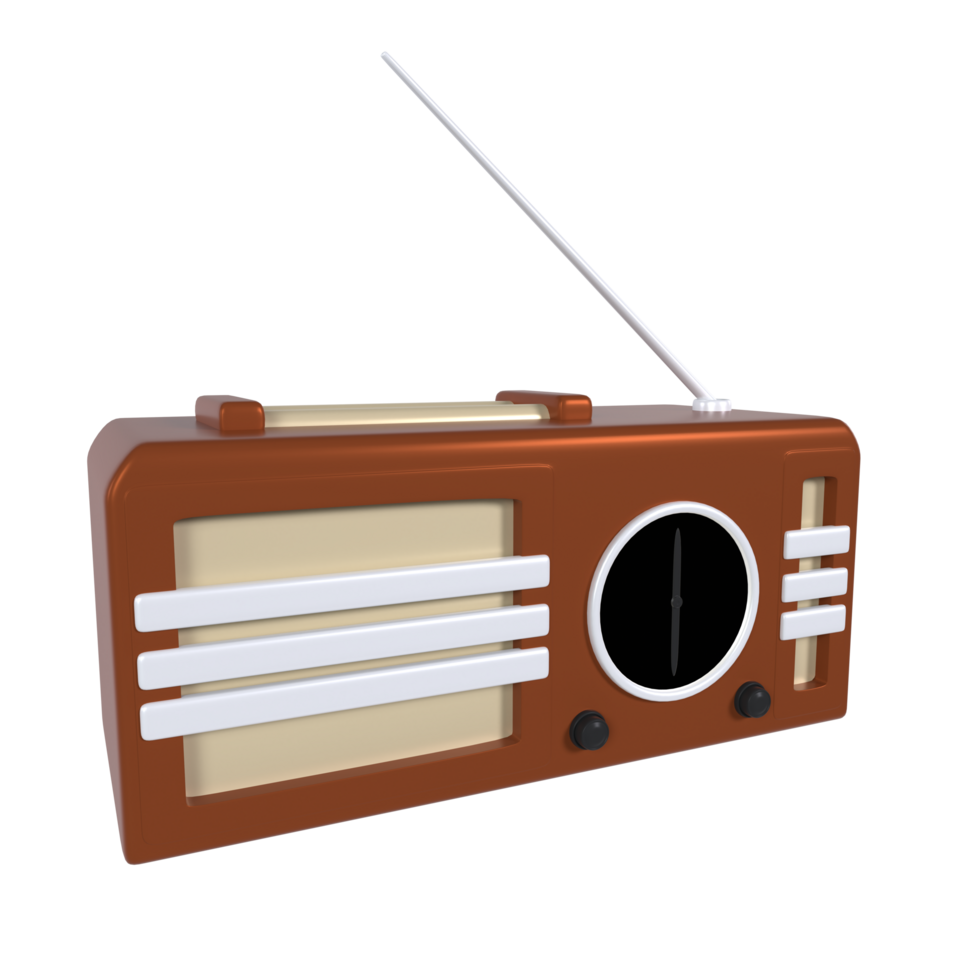 Vintage brown radio with antenna and dial design for retro decor png