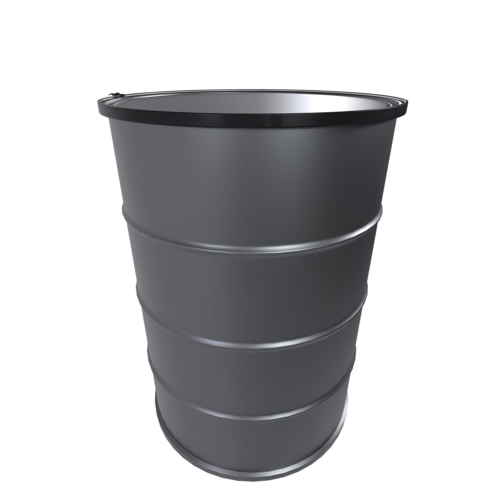 3D rendering of a cylindrical metal container with a wide opening png