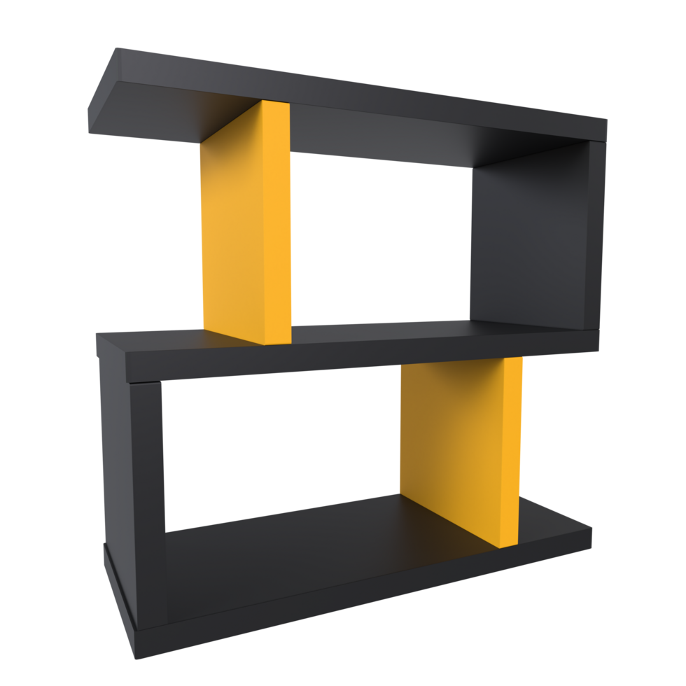 Two-tier shelf with black and yellow accents for storage png