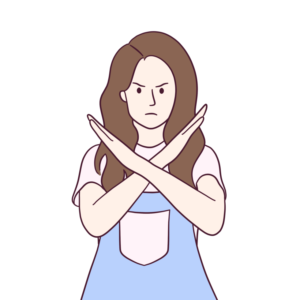 Illustration of woman posing rejection or showing no gesture with angry expression png