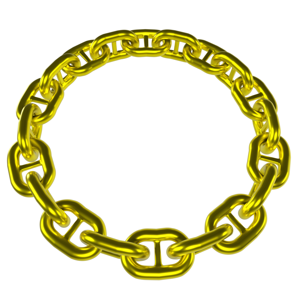 Gold chain with interlocking links on a transparent png