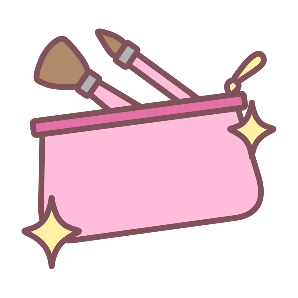 Cute pastel cosmetic make up, make up pouch with brushes illustration png