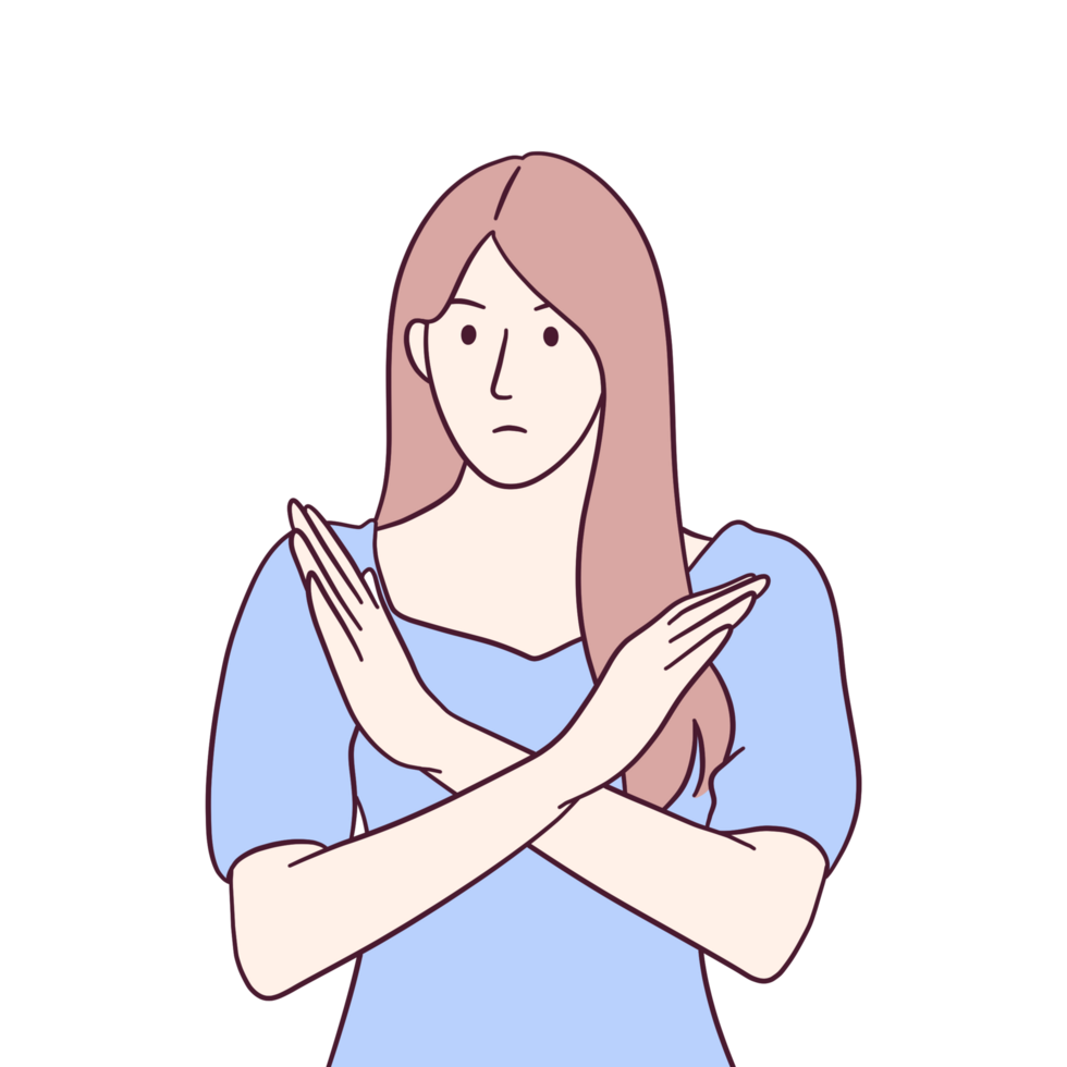 Illustration of woman posing rejection or showing opposite gesture png