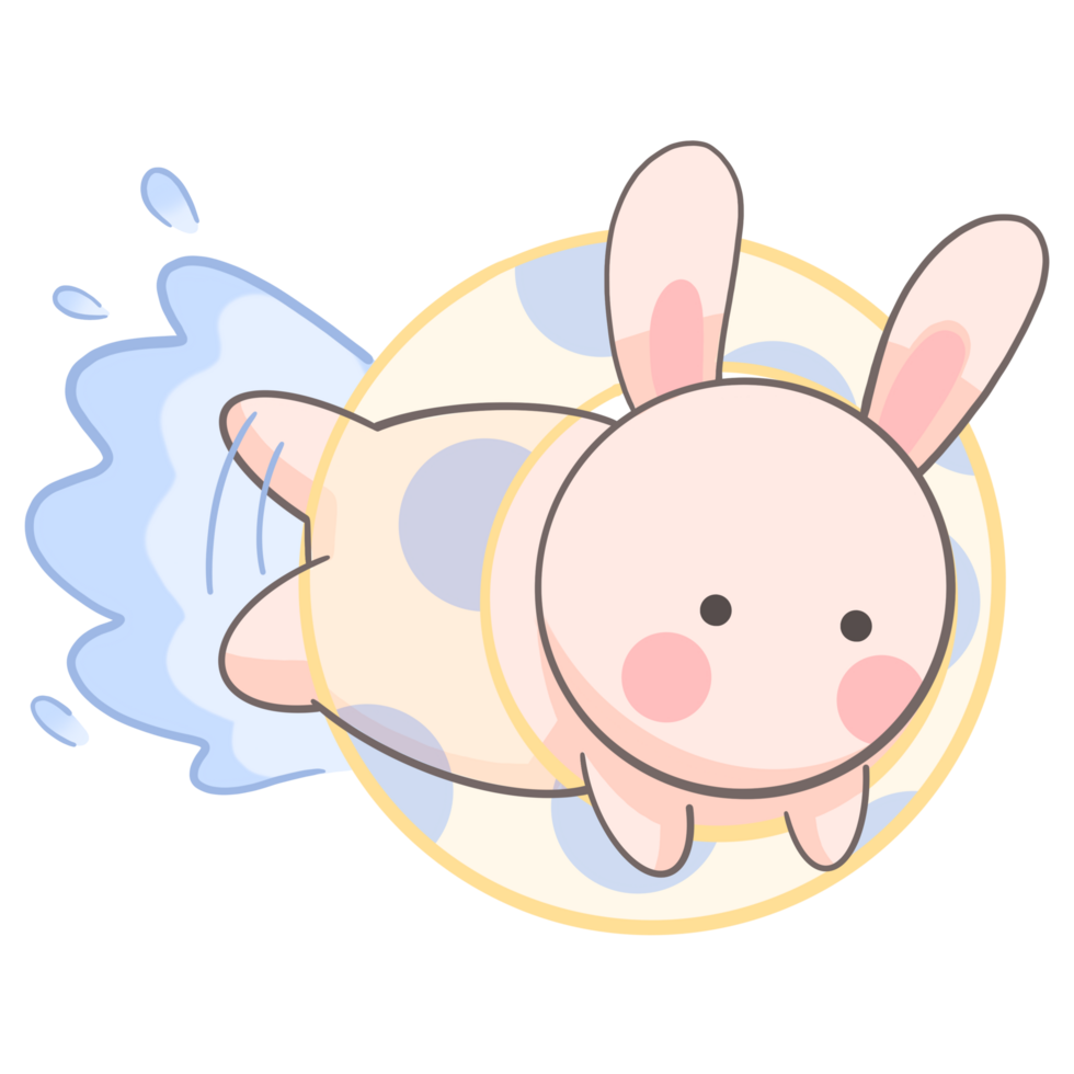 Cartoon rabbit in a rubber ring floating in the water png