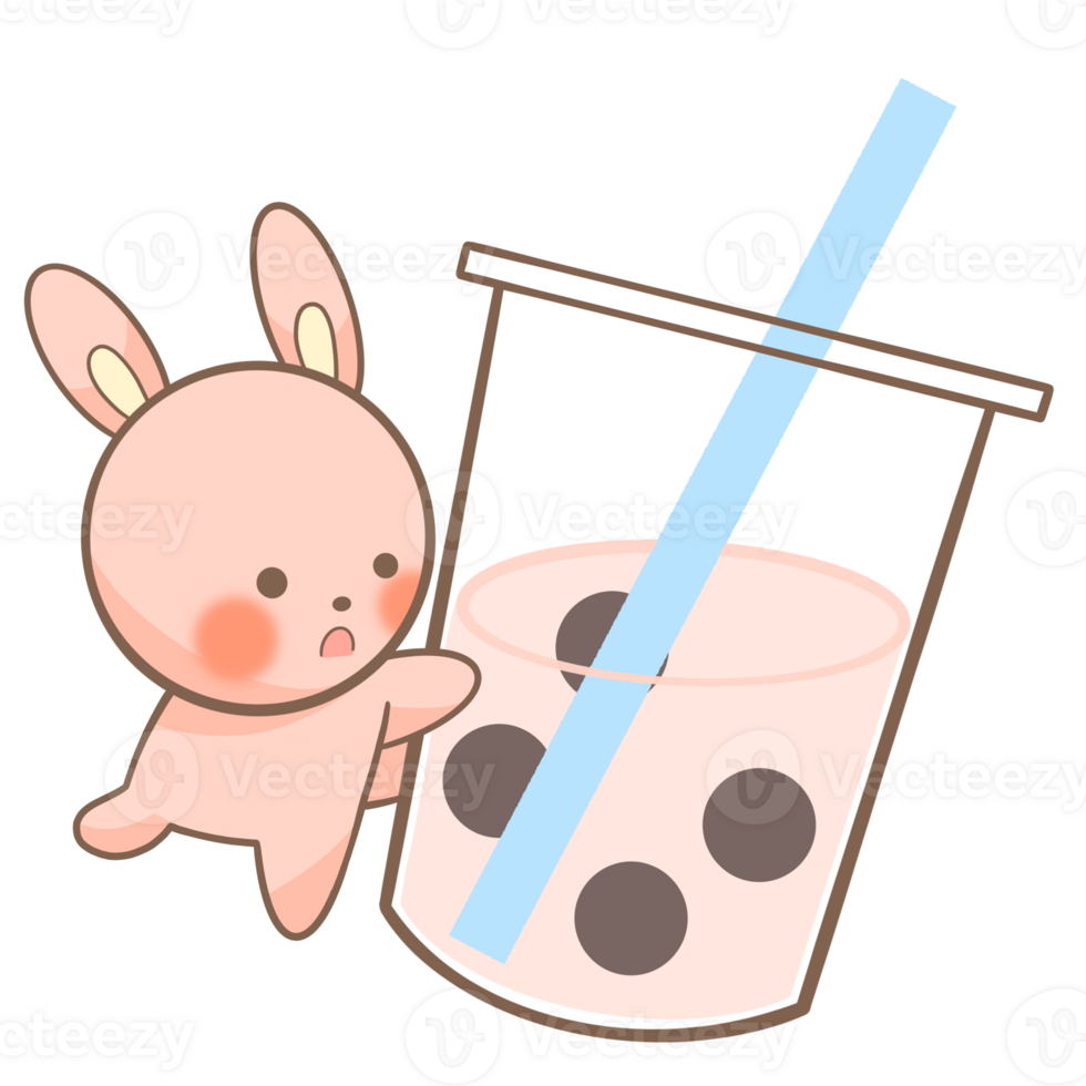 a cartoon bunny drinking a bubble tea png