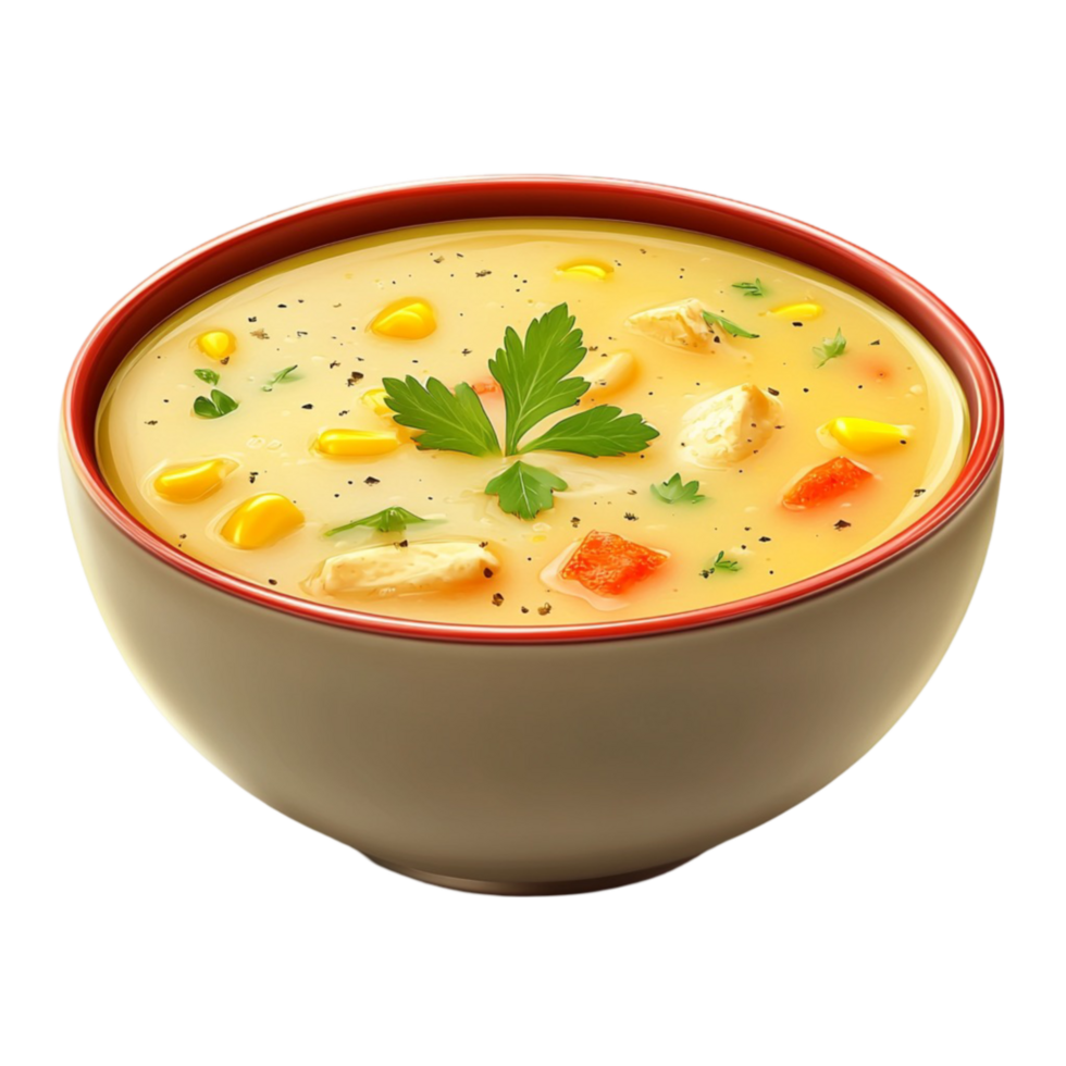 Chicken Soup with Corn and Vegetables On Transparent Background png
