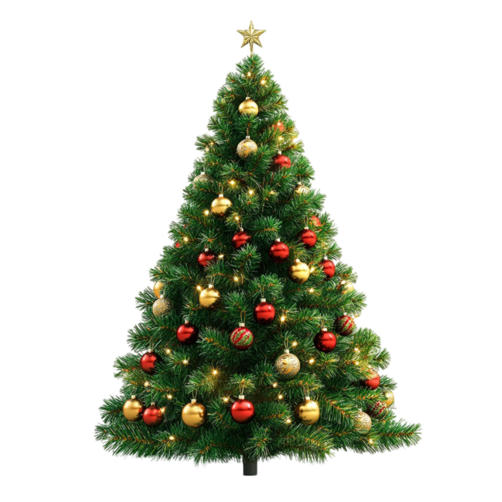 Christmas Tree with Red and Gold Decorations On TRANSPARENT Background png