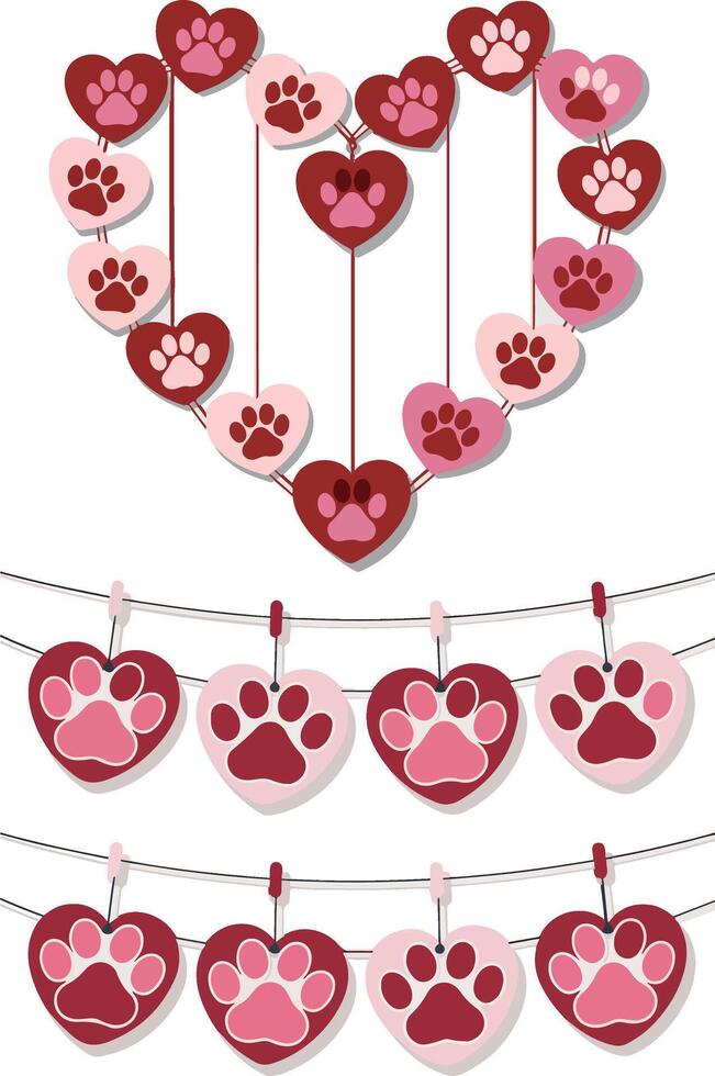 valentine dog paw illustration. dog paw love shapes art vector
