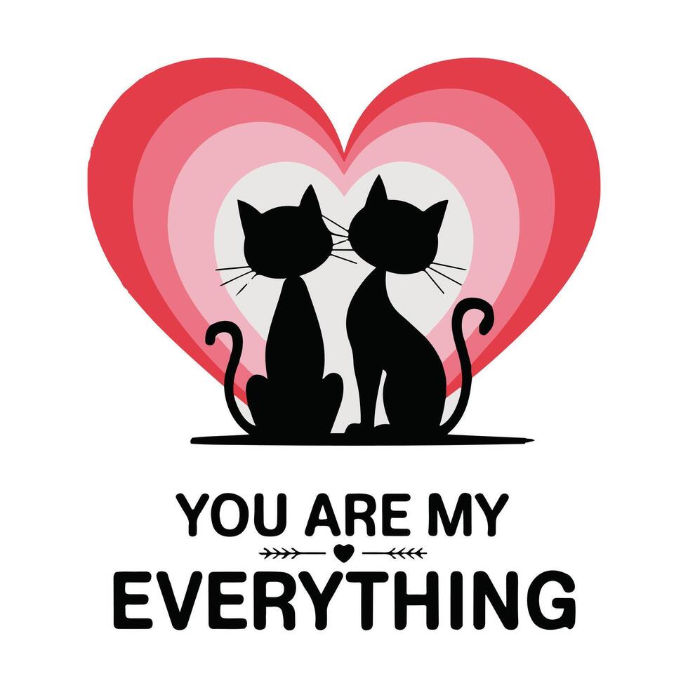 Draw illustration of valentine cat .. cute cat sihouette vector