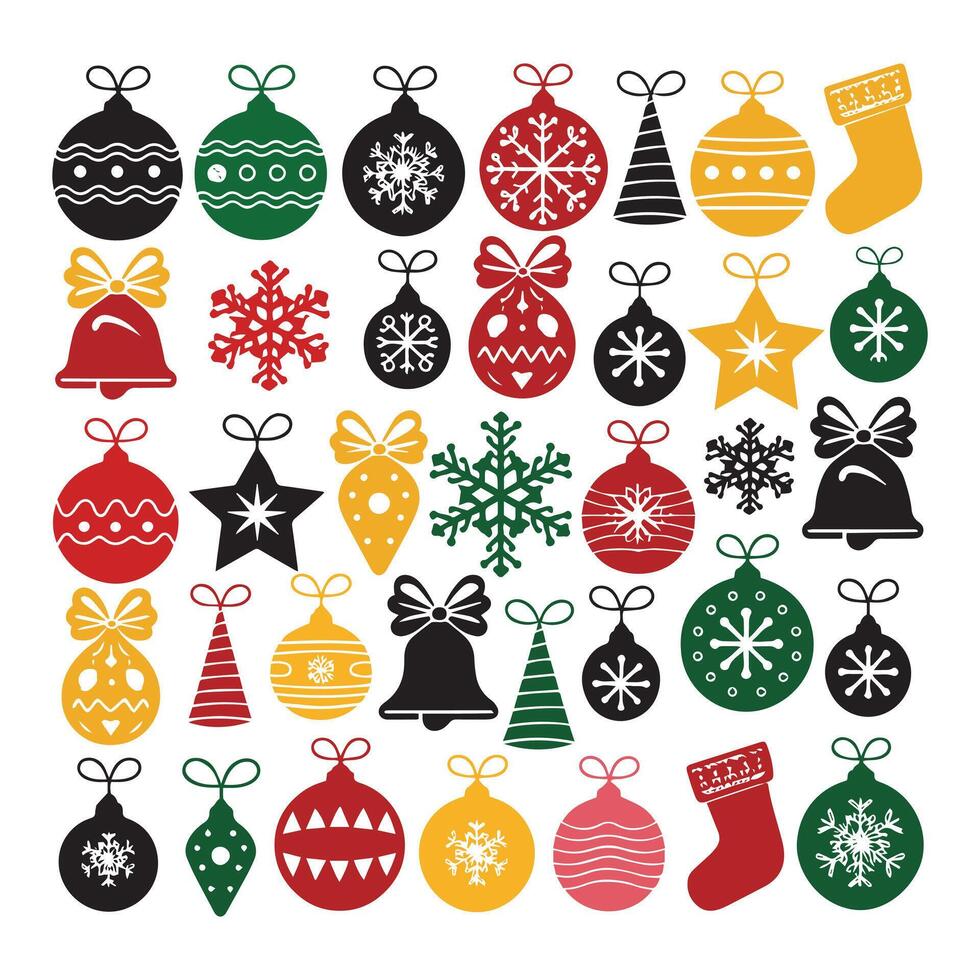 Set of minimalistic Christmas elements black ,silhouette vector
