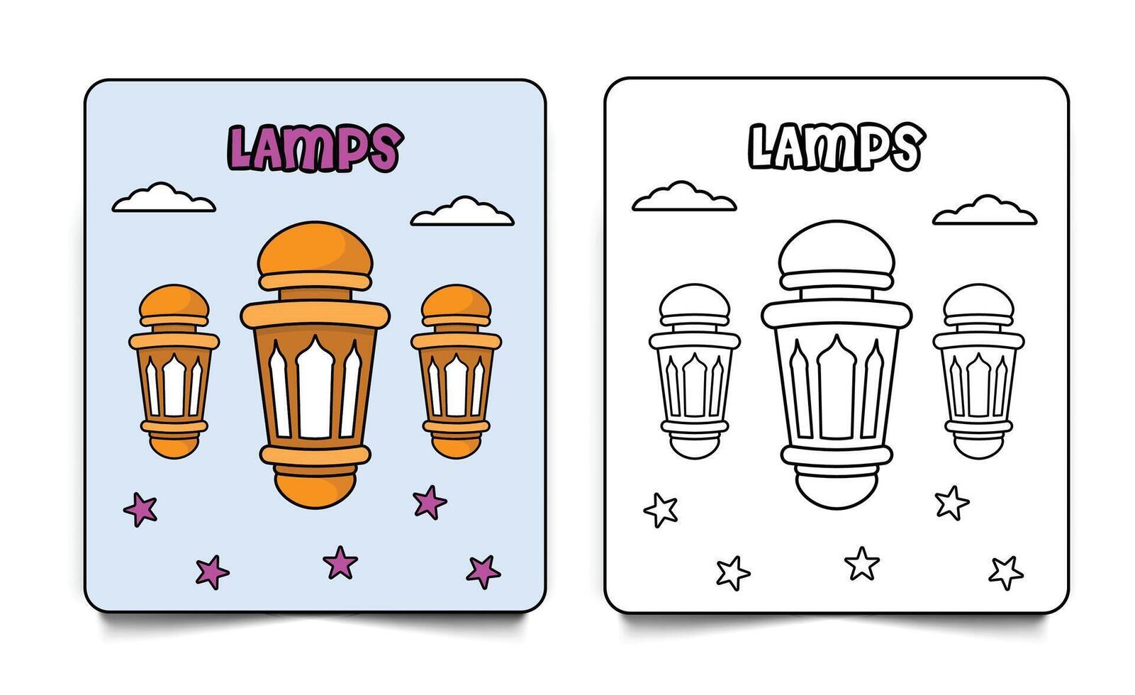 Islamic lamp lanterns coloring page card line art and illustration for kids isolated on white background vector
