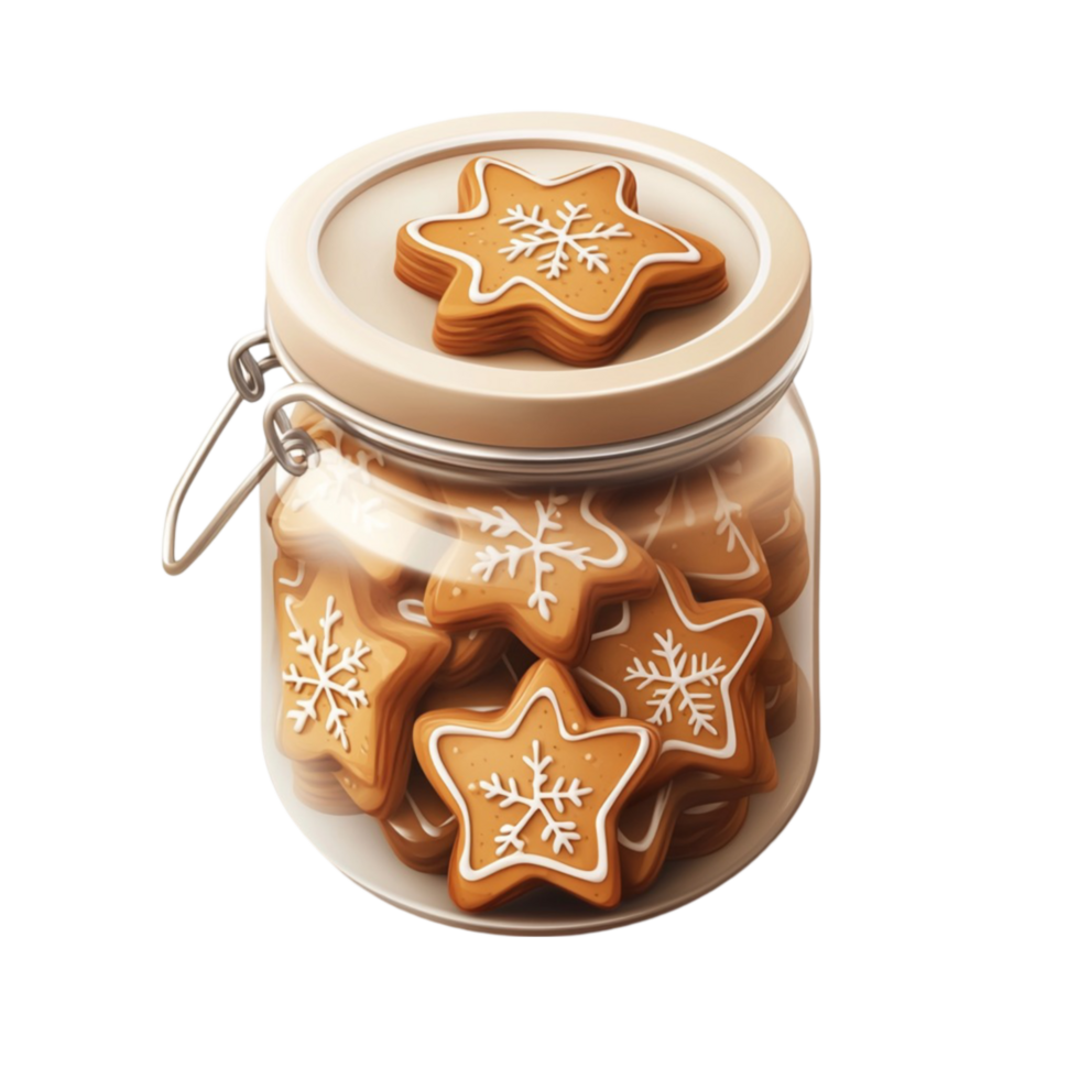 Gingerbread Cookie Jar with Snowflakes on Transparent Background png