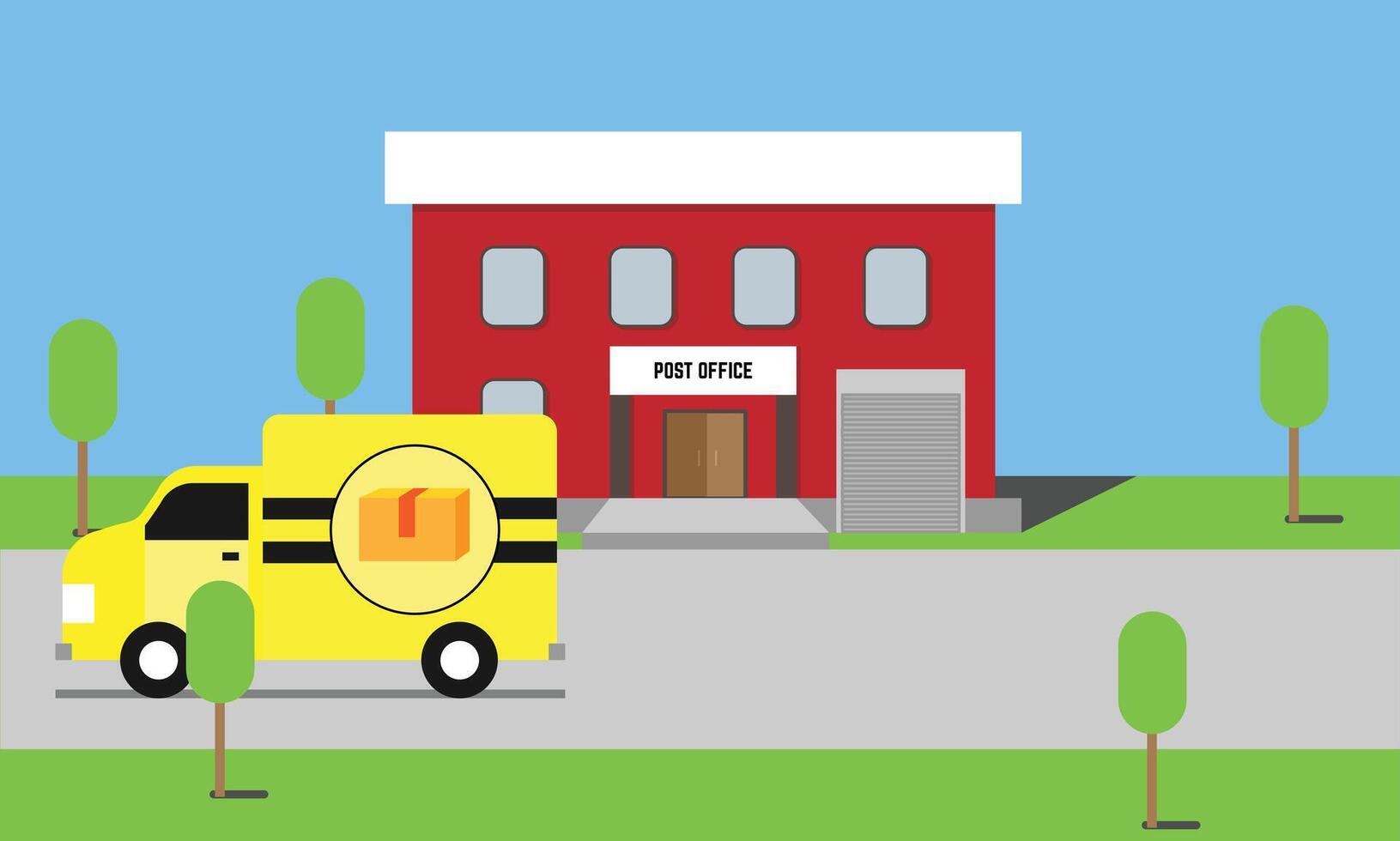 Post Office With Delivery Truck Landscape vector
