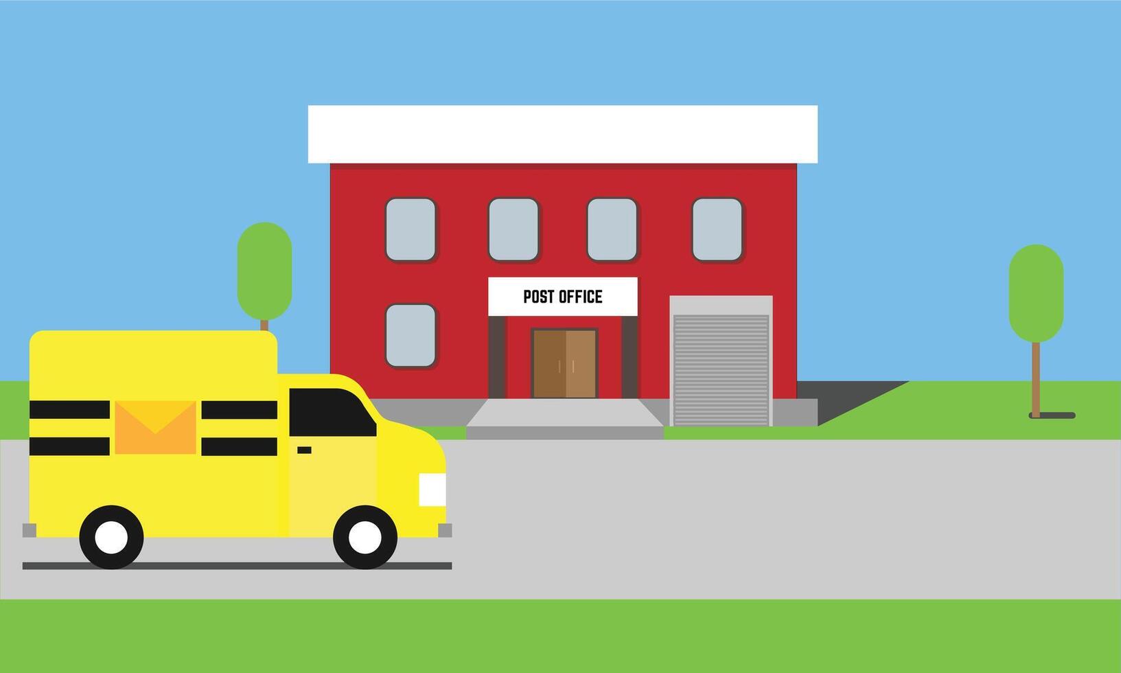 Red Post Office Building With Mail Truck Landscape vector