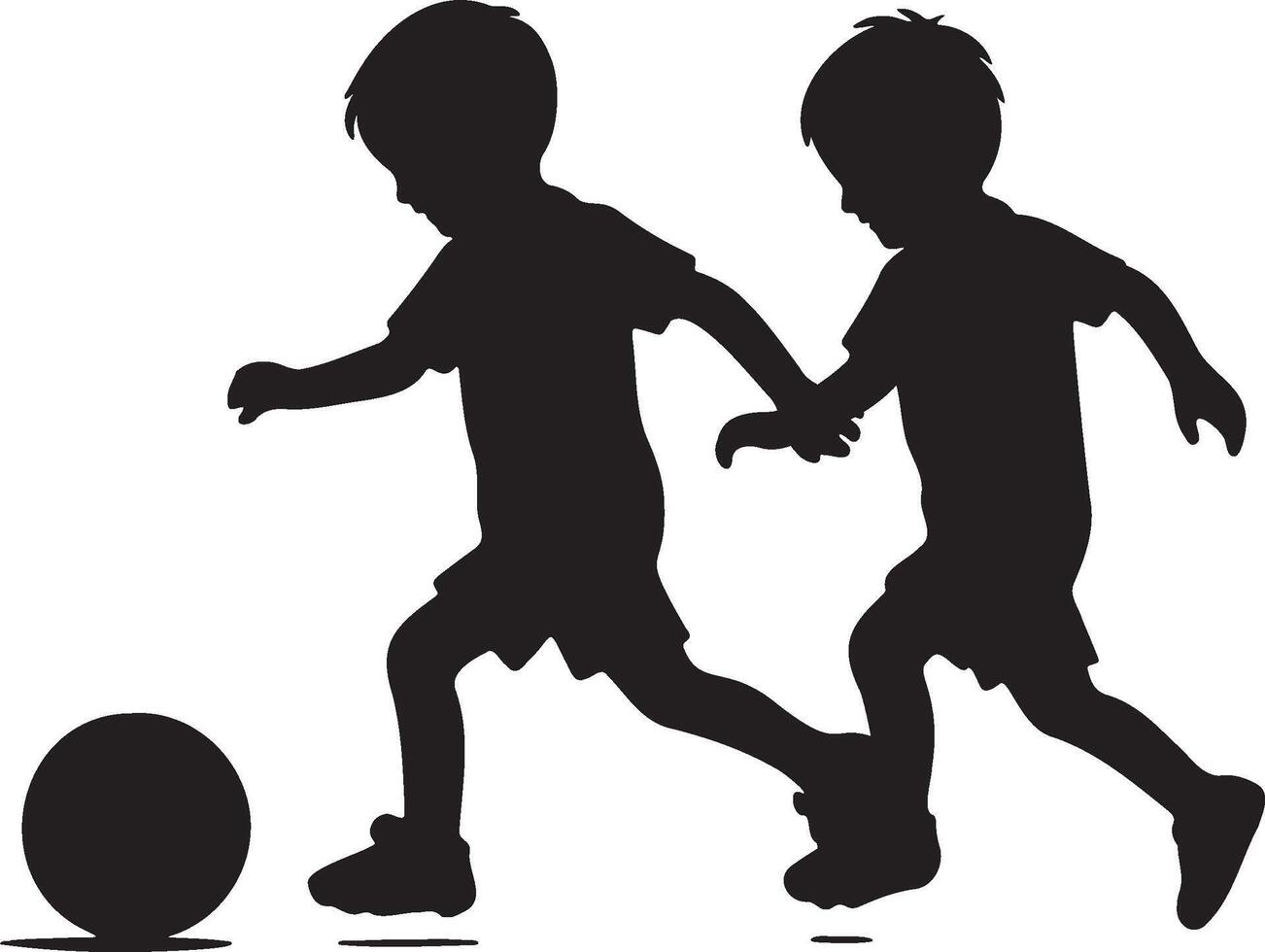 Kids Play Soccer Game Silhouette. vector