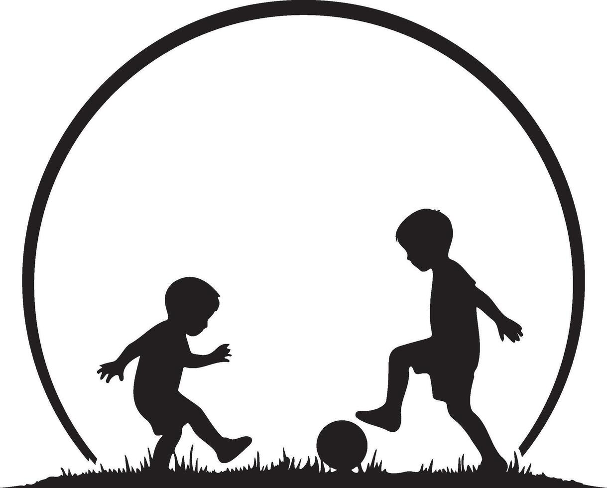 Kids Play Soccer Silhouette. vector