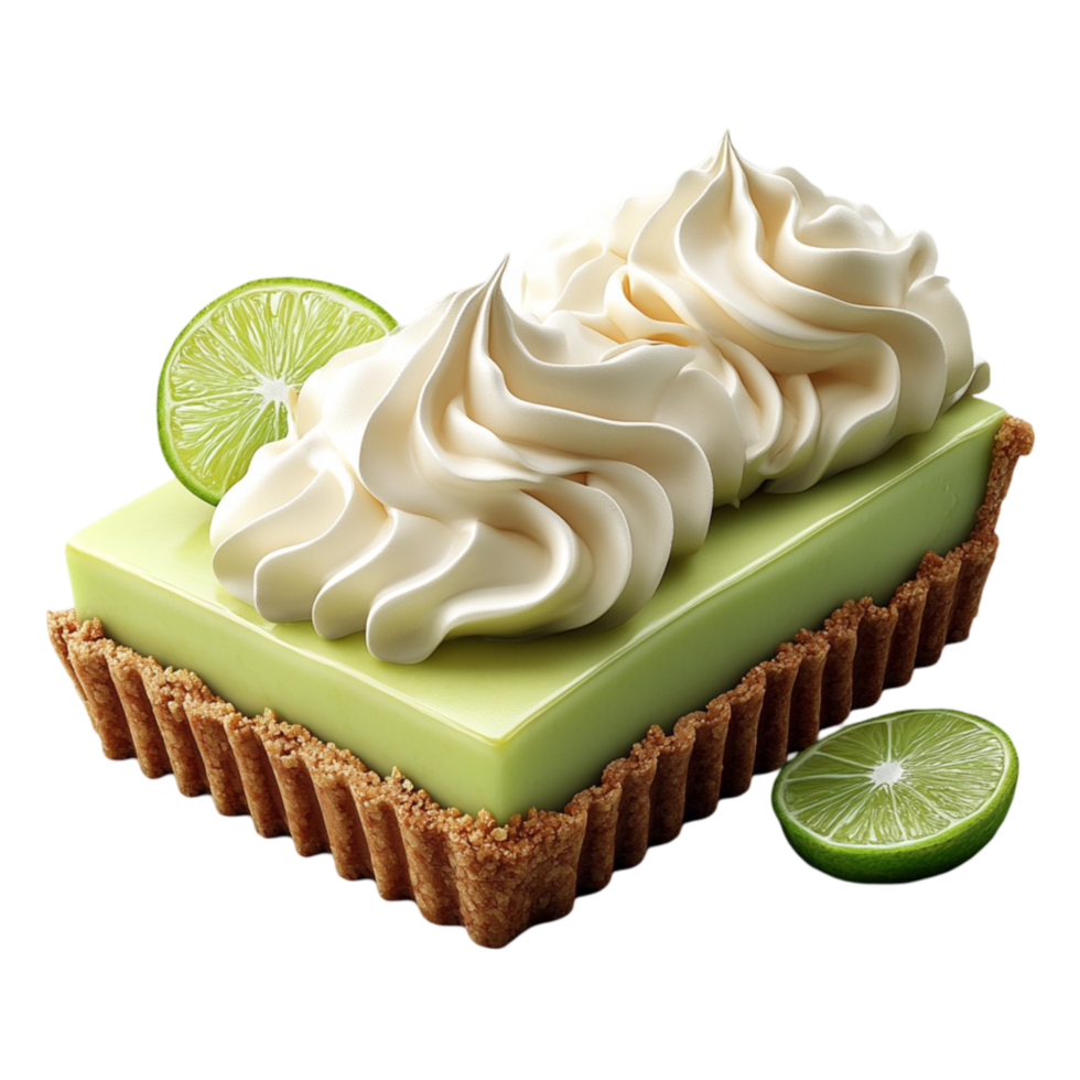 Key Lime Pie with Whipped Cream and Lime Garnish On Transparent Background png