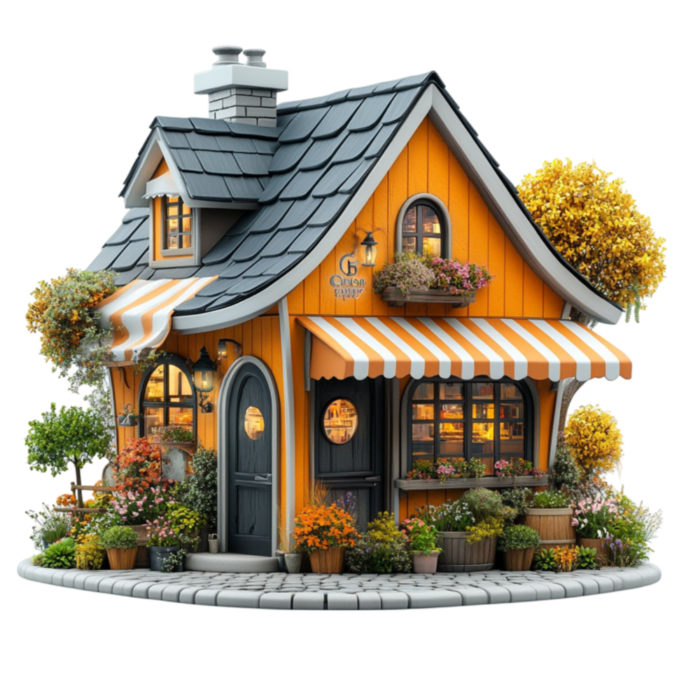 Small House with Porch and Flowers on the Front on Transparent Background png
