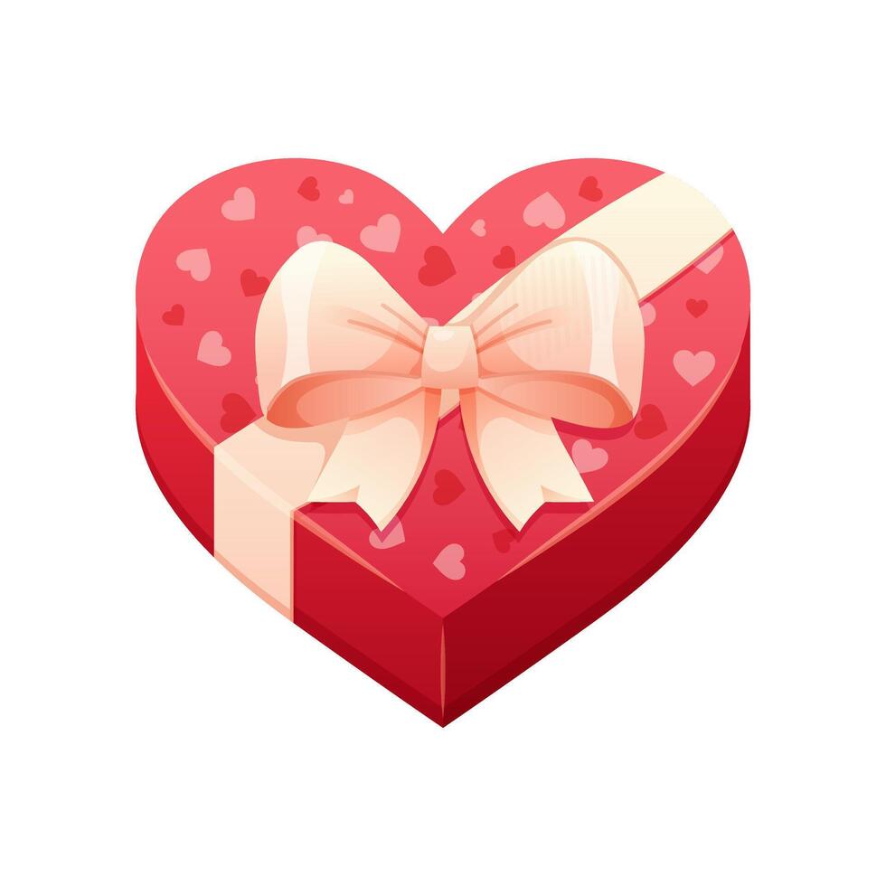 Red heart shaped gift box with white bow. Festive gift wrapping for Valentine's Day. isolated element vector